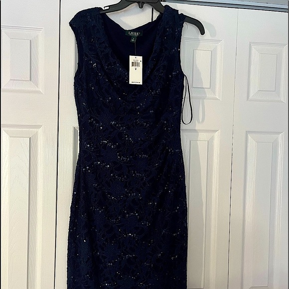COPY - LAUREN MIDNIGHT BLUE AT THE KNEE COCKTAIL DRESS NEVER WORN - Picture 2 of 2